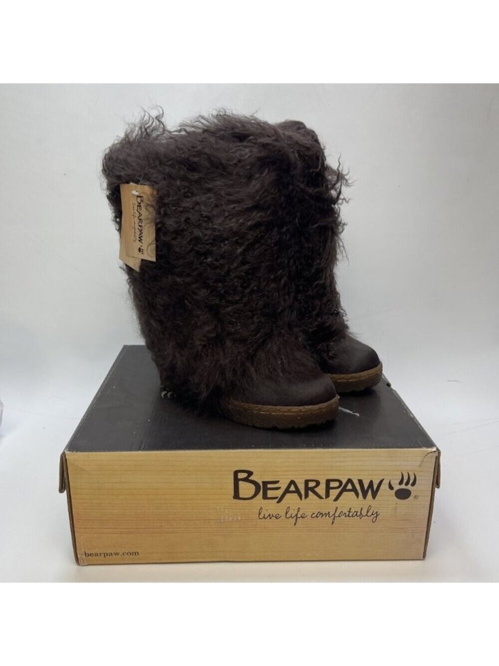NEW BEARPAW Canada Boetis II Dark Mocka Mongolian Sheepskin Fur Boots Sz 5 US